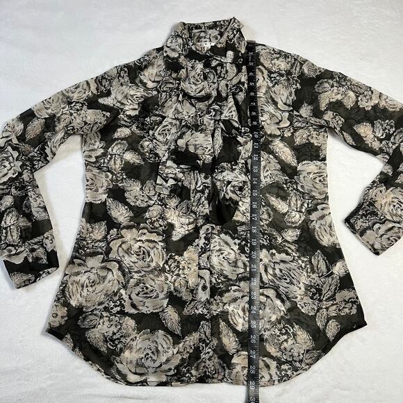 CAbi Floral Irresistible Poet Ruffle Button Up Blouse Size M Romantic Style 555 - Picture 9 of 11